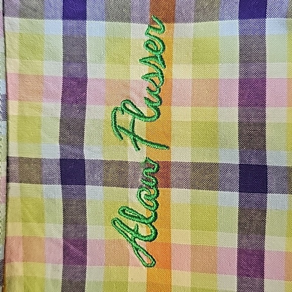 ALAN FLUSSER, Mens plaid short sleeve shirt. Size large. Just dry cleaned. down - Picture 5 of 10